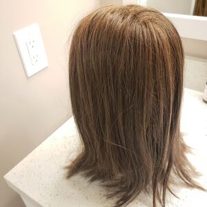 New in box Human Hair/Fiber Wig Full Lace Straight Hair Dk Brown w Highlites